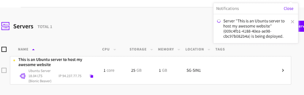 UpCloud server deployment process